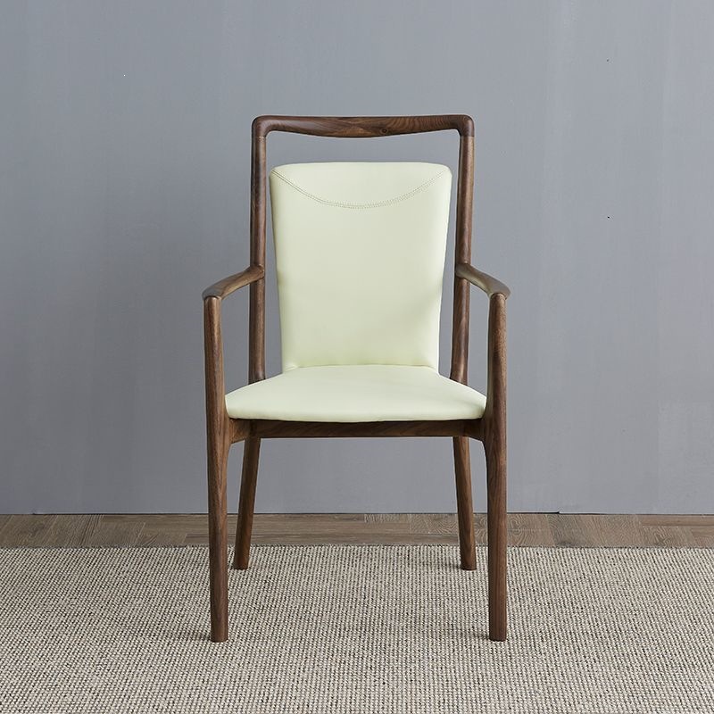 Mid Century Ash Wood Arm Dining Chair,  Leather Upholstered Seat & Backrest