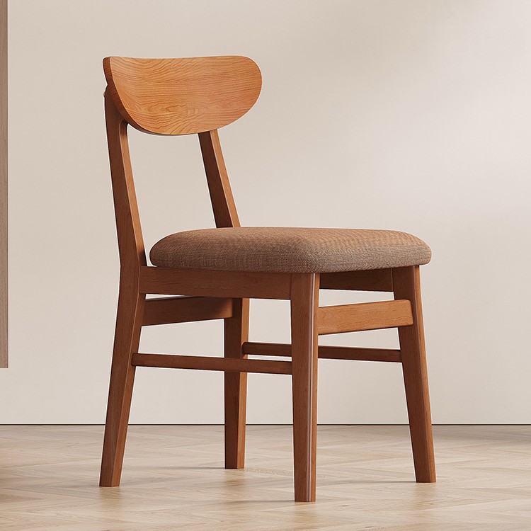Walnut Finish Solid Wood Dining Chair with Cream Upholstered Seat, Modern Simple Restaurant Chair for Home Hotel Cafe