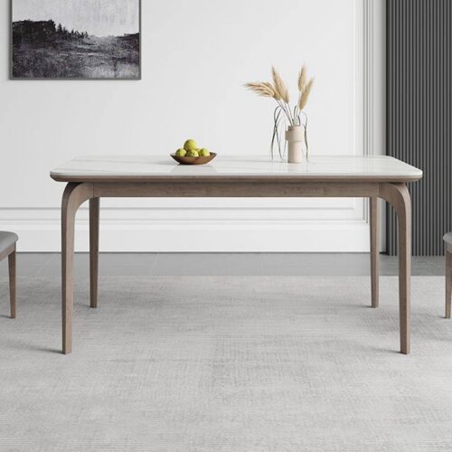 Rectangular Sintered Stone Dining Table With Solid Wood Legs Modern Home Dinner Table - Dining table - QONKA HOME