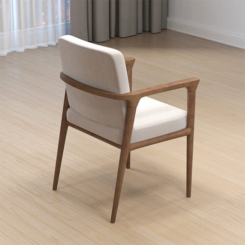 Modern Simple Armrest Dining Chair, Solid Wood Chair With Fabric Padded Seat And Back - Solid wood dining chair - QONKA HOME