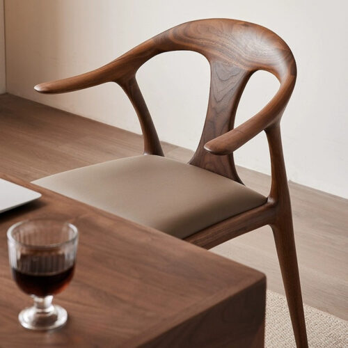 Organic Modern Solid Wood Armchair – Minimalist Sculptural Dining Chair in Premium Walnut Finish for Living Room & ...