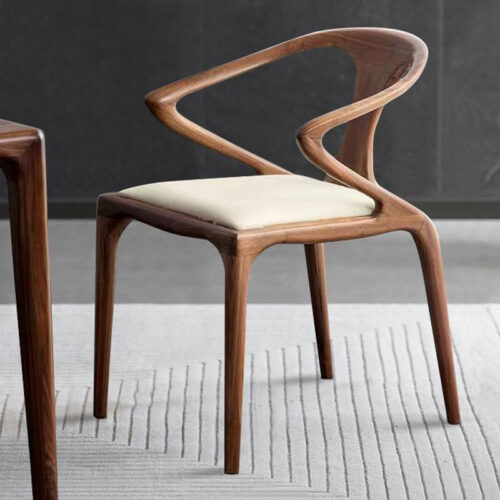 Mid-Century Modern Solid Walnut Dining Chair with Integrated Curved Armrests, Ergonomic Solid Wood Accent Chair for Dining...