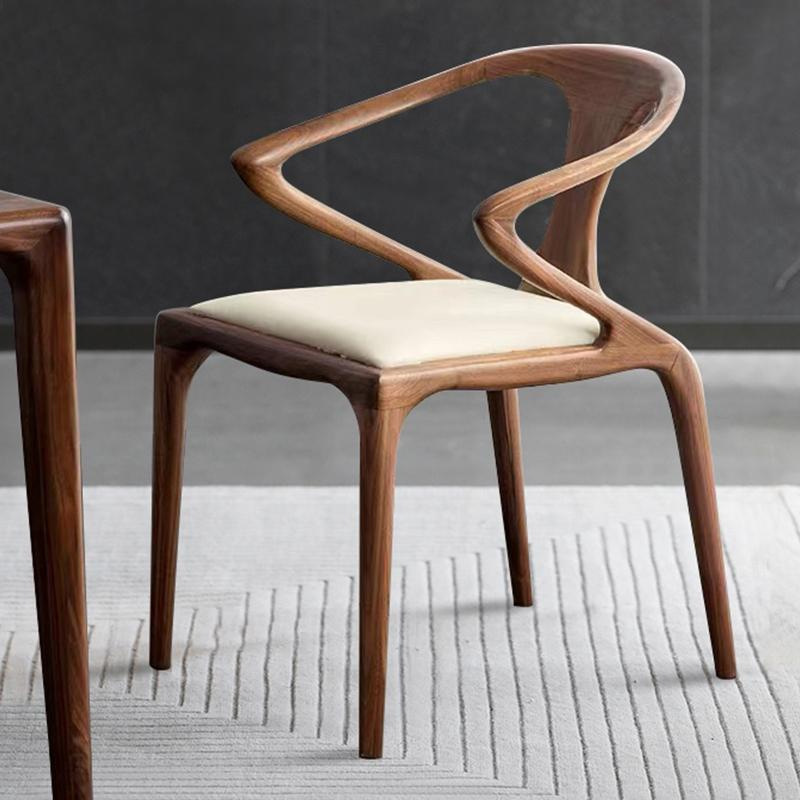 Mid-Century Modern Solid Walnut Dining Chair with Integrated Curved Armrests, Ergonomic Solid Wood Accent Chair for Dining Room & Office