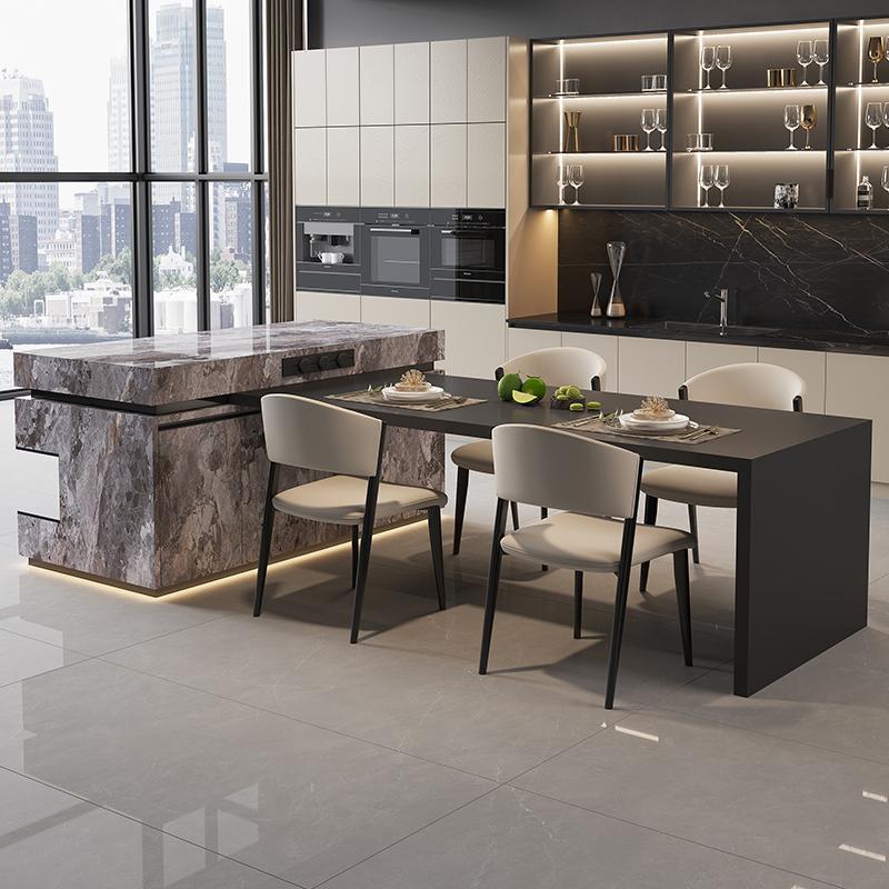 Modern Sintered Stone Dining Table with Solid Wood Cabinet Kitchen Island Integrated with LED Light