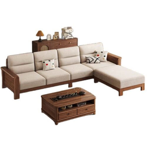 QONKA Song-style Aesthetic Genuine Leather Black Walnut Sofa Customizable main product image 5