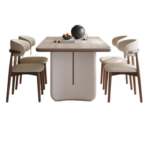 Modern Rectangular Dining Table Sintered Stone Top with Solid Wood Legs Cream Style Dinner Table - Dining table - QONKA HOME