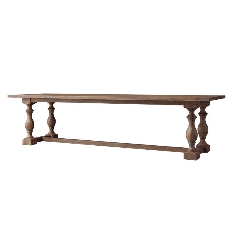 Farmhouse Solid Pine Wood Dining Table Rectangular Turned Pedestal Leg Vintage Dining Table for Home Dining Room