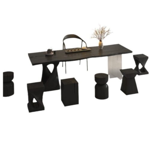 Solid Pine Wood Dining Table, Irregular Live‑Edge Tabletop, Modern Wabi‑Sabi Style Dining Desk - Dining table - QONKA ...