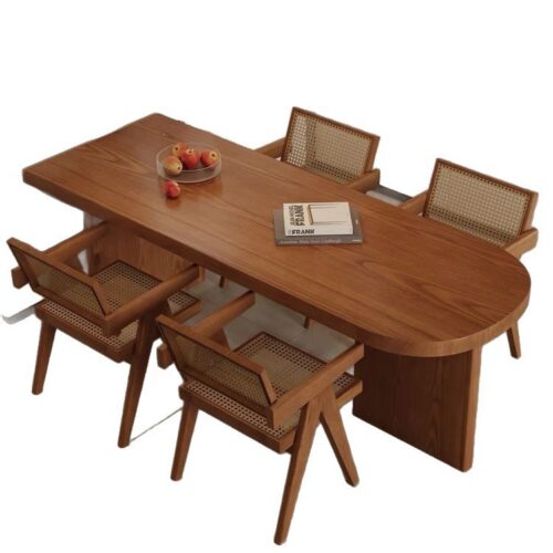 Solid Wood Rounded‑End Dining Table, Pine / Ash Wood Optional, Modern Mid‑Century Rectangular Dinner Table - Dining ta...