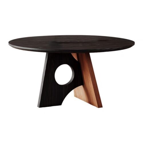 Round Solid Wood Dining Table, Pine / Ash Wood Artistic Spliced Base Dining Table for Home Dining Room - Dining table - QO...