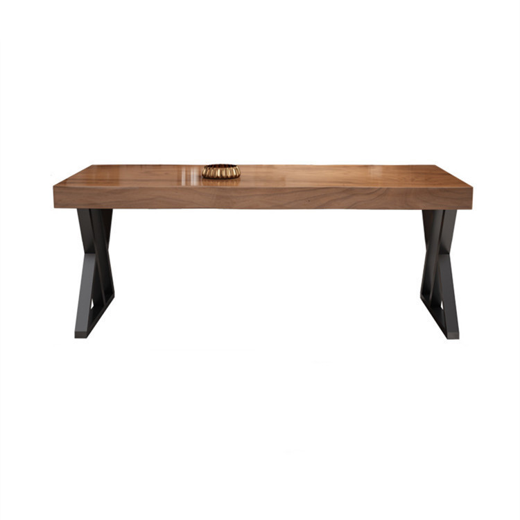 Solid Wood Dining Table, Pine Tabletop With X‑Shape Metal Iron Base Rectangular Live‑Edge Dining Table