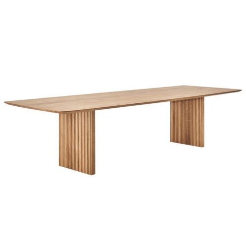 Rectangular Solid Wood Dining Table, Pine / Ash Wood Fluted Panel Base Modern Dining Table - Dining table - QONKA HOME