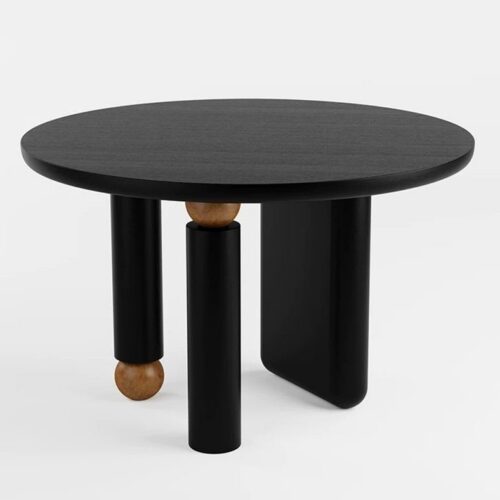 Round Solid Wood Dining Table with Ball Decor, Pine & Ash Wood Dining Table for Home Dining Room - Dining table - QON...