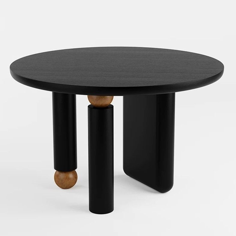 Round Solid Wood Dining Table with Ball Decor, Pine & Ash Wood Dining Table for Home Dining Room