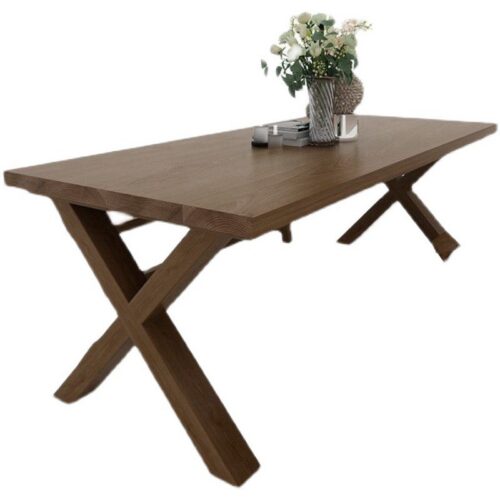 Solid Pine Wood Rectangular Dining Table, X‑Leg Farmhouse Dining Table for Dining Room - Dining table - QONKA HOME