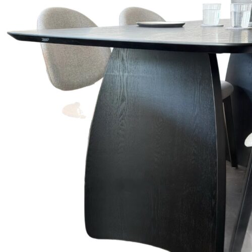 Modern Solid Wood Dining Table, Sintered Stone Tabletop with Pine & Ash Wood Base for Home Dining Room - Dining table...