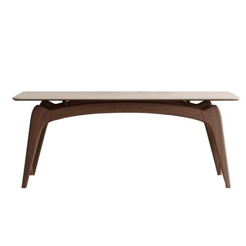 Modern Curved Leg Dining Table, Sintered Stone Tabletop with Solid Rubber Wood Frame for Dining Room - Dining table - QONK...