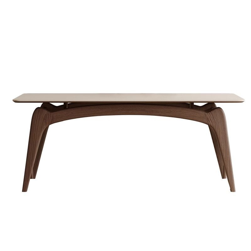 Modern Curved Leg Dining Table, Sintered Stone Tabletop with Solid Rubber Wood Frame for Dining Room