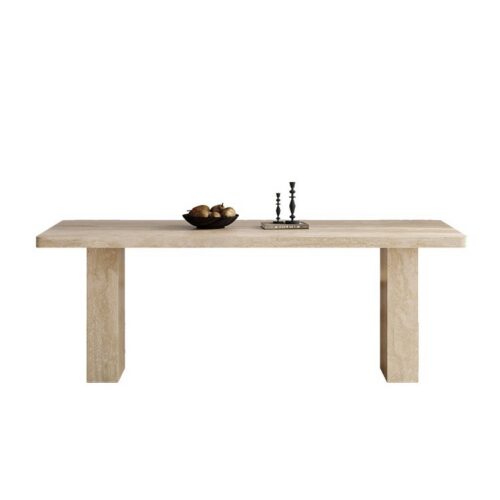 Modern Travertine‑Effect Sintered Stone Dining Table, Rectangular Stone Dining Table for Home Dining Room - Dining table...