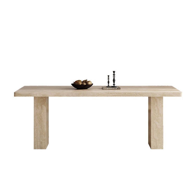 Modern Travertine‑Effect Sintered Stone Dining Table, Rectangular Stone Dining Table for Home Dining Room