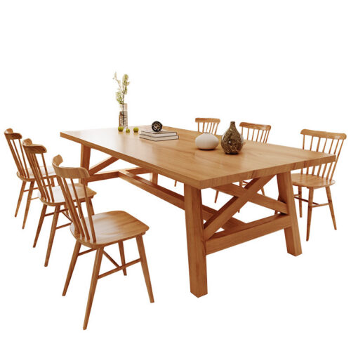 Rectangular Solid Pine Wood Dining Table Farmhouse Style Home Dinner Table - Dining table - QONKA HOME