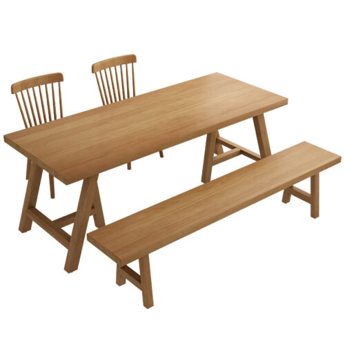 Rectangular Solid Wood Dining Table A-shape Legs Farmhouse Dinner Table Available in Pine or Ash Wood - Dining table - QON...