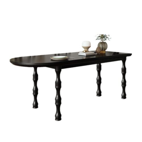 Oval Solid Pine Wood Dining Table Vintage Turned Leg Black Dinner Table - Dining table - QONKA HOME
