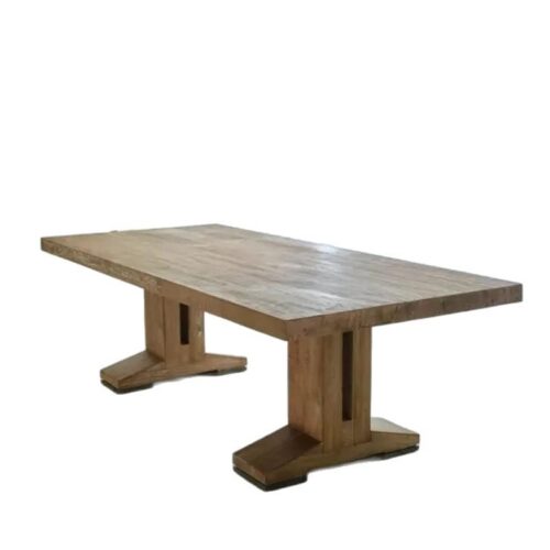Rectangular Solid Pine Wood Dining Table Wabi Sabi Farmhouse Style Dinner Table - Dining table - QONKA HOME