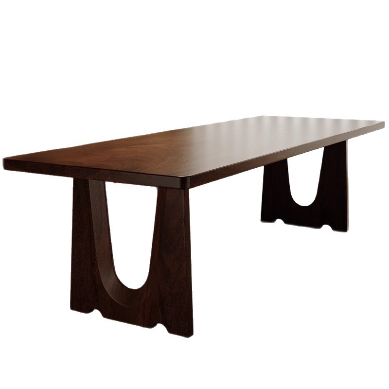 Rectangular Solid Wood Dining Table U-cutout Legs Mid Century Dinner Table Pine or Walnut Wood Optional