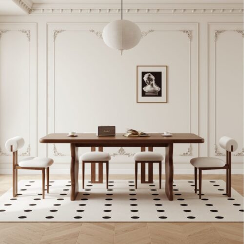Rectangular Solid Pine Wood Dining Table Wavy Sculptural Leg Mid Century Dinner Table - Dining table - QONKA HOME