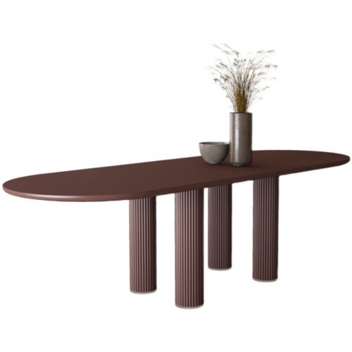 Oval Solid Pine Wood Dining Table Fluted Cylinder Leg Modern Minimalist Dinner Table - Dining table - QONKA HOME