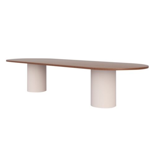 Oval Solid Pine Wood Dining Table Two Cylinder Base Minimalist Wabi Sabi Dinner Table - Dining table - QONKA HOME