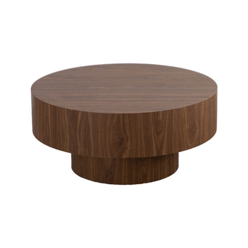Modern Wooden Grain Circular Center Table, Cylindrical Base Design with MDF - Coffee table - QONKA HOME