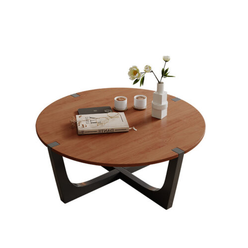 Oval & Round Solid Wood Coffee Table with Black Metal Legs, Modern Living Room Center Table - Coffee table - QONKA HOME