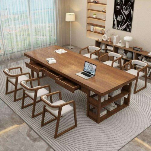 Solid Pine Wood Multi-function Dining Table with Side Drawers & Bottom Storage Shelf - Dining table - QONKA HOME