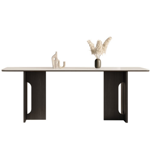 Modern Dining Table Sintered Stone Top with Solid Wood Legs for Home Dining Room - Dining table - QONKA HOME