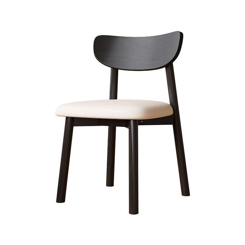 Nordic Solid Wood Dining Chair with Curved Backrest & PU Padded Seat, Modern Minimalist Wooden Chair