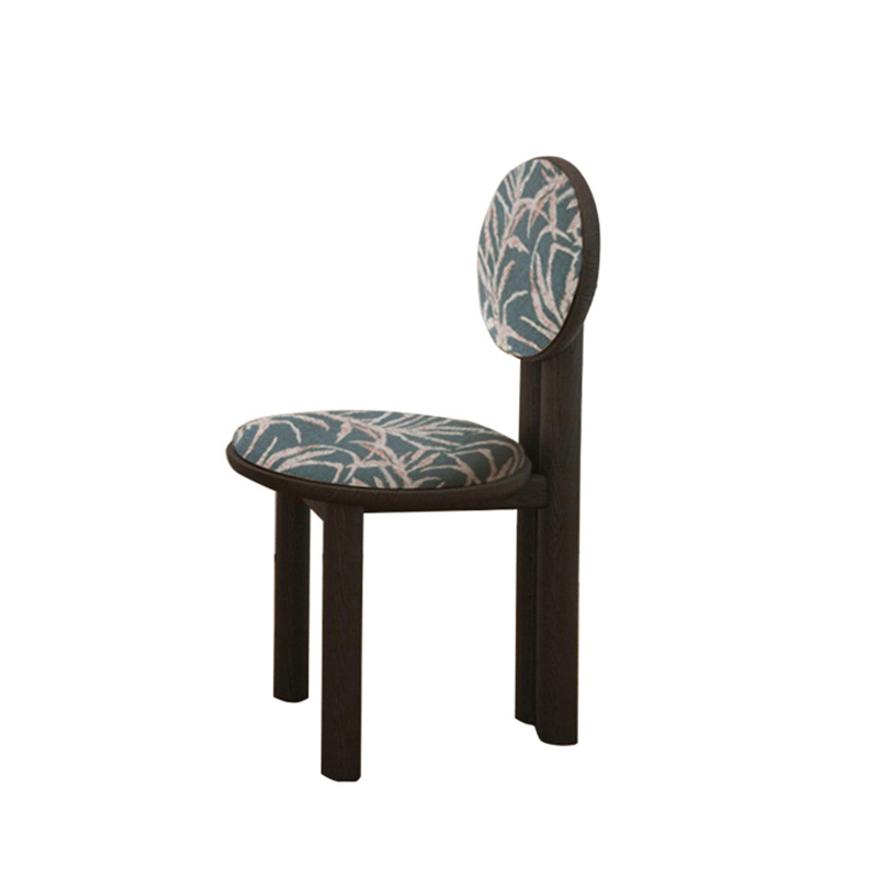 Vintage Solid Wood Dining Chair With Round Hollow Backrest, Cream Boucle Teddy Fabric Upholstered Seat, Mid Century Modern Designer Side Chair For Dining Room Kitchen