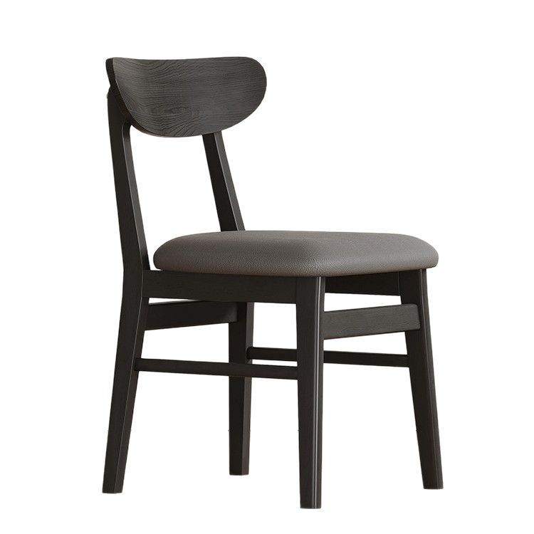 Walnut Finish Solid Wood Dining Chair with Cream Upholstered Seat, Modern Simple Restaurant Chair for Home Hotel Cafe