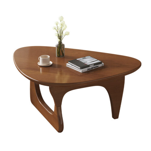 Irregular Oval Rubber Wood Coffee Table, Curved Hollow Solid Wood Leg Center Table - Coffee table - QONKA HOME