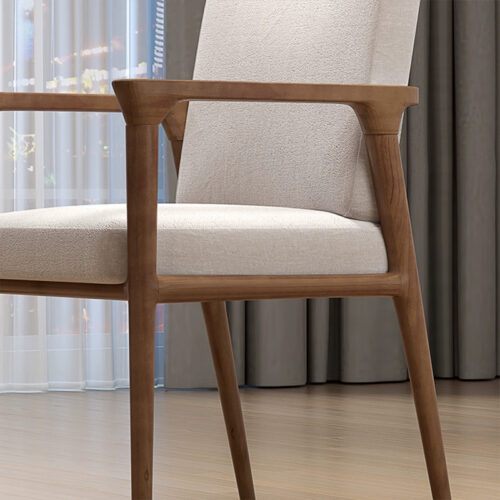 Modern Simple Armrest Dining Chair, Solid Wood Chair With Fabric Padded Seat And Back - Solid wood dining chair - QONKA HOME