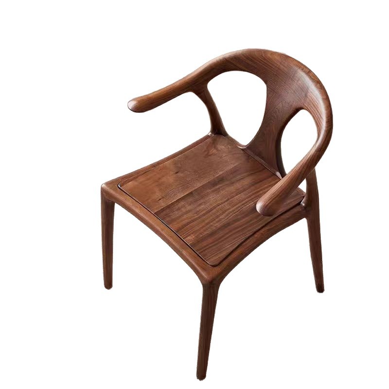 Organic Modern Solid Wood Armchair – Minimalist Sculptural Dining Chair in Premium Walnut Finish for Living Room & Dining Space