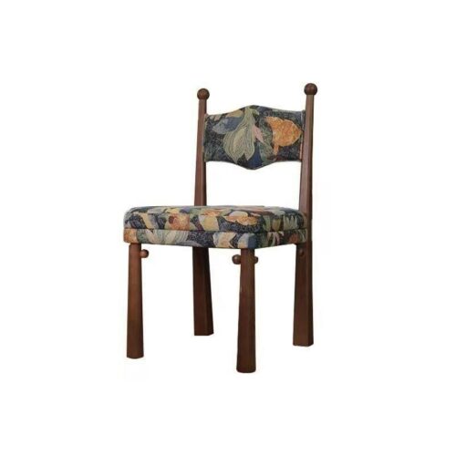 French Country Style Solid Wood Chair, Designer Curved Back Fabric Padded Dining Chair For Cafe & Dining Room - Solid...