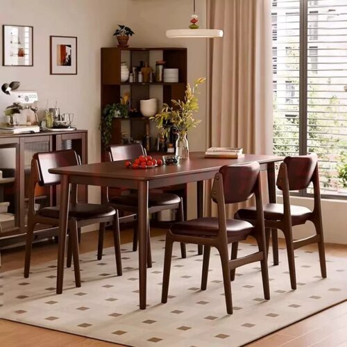 Modern Solid Wood Dining Chair Upholstered Soft Leather Cushion Curved Ergonomic Backrest Home Restaurant Side Chair For D...