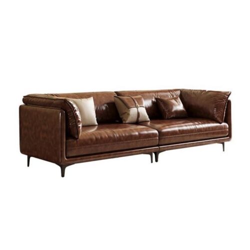 Vintage Genuine Leather Sofa, Italian Minimalist Top-Grain Cowhide - Living room furniture - QONKA HOME