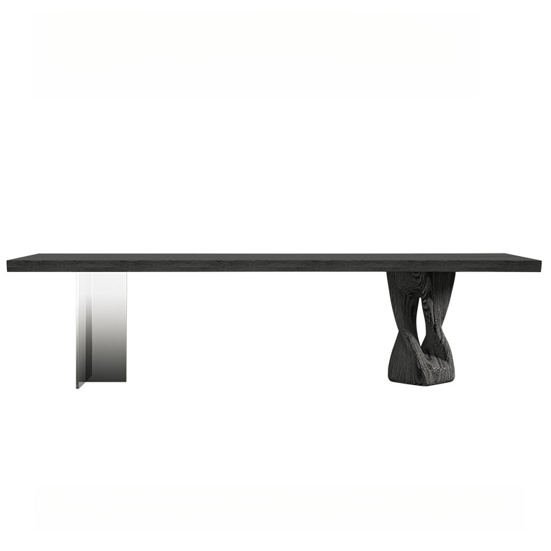 Rectangular Dining Table Solid Wood Top with Acrylic Legs Wabi Sabi Style Dinner Table Pine or Ash Wood Optional