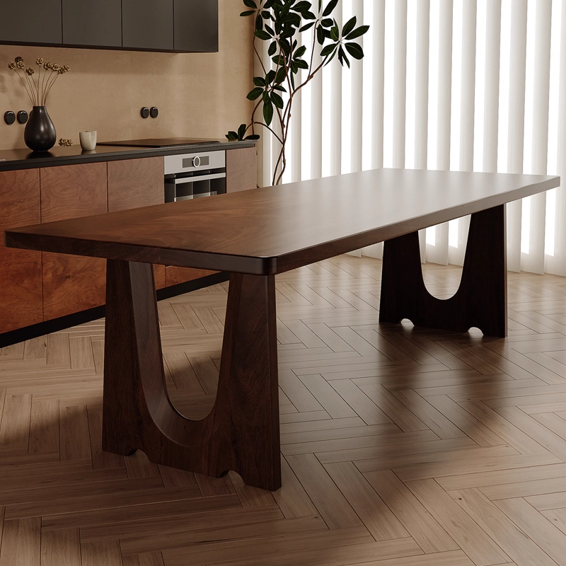 Rectangular Solid Wood Dining Table U-cutout Legs Mid Century Dinner Table Pine or Walnut Wood Optional