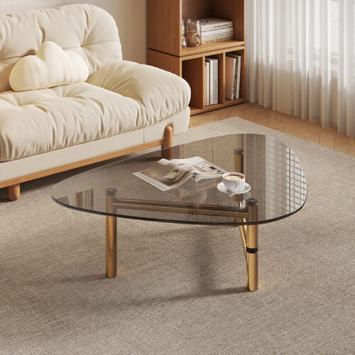 Modern Teardrop Glass Center Table, Luxury Golden Frame &Transparent Acrylic Leg Minimalist coffee Table - Coffee tab...