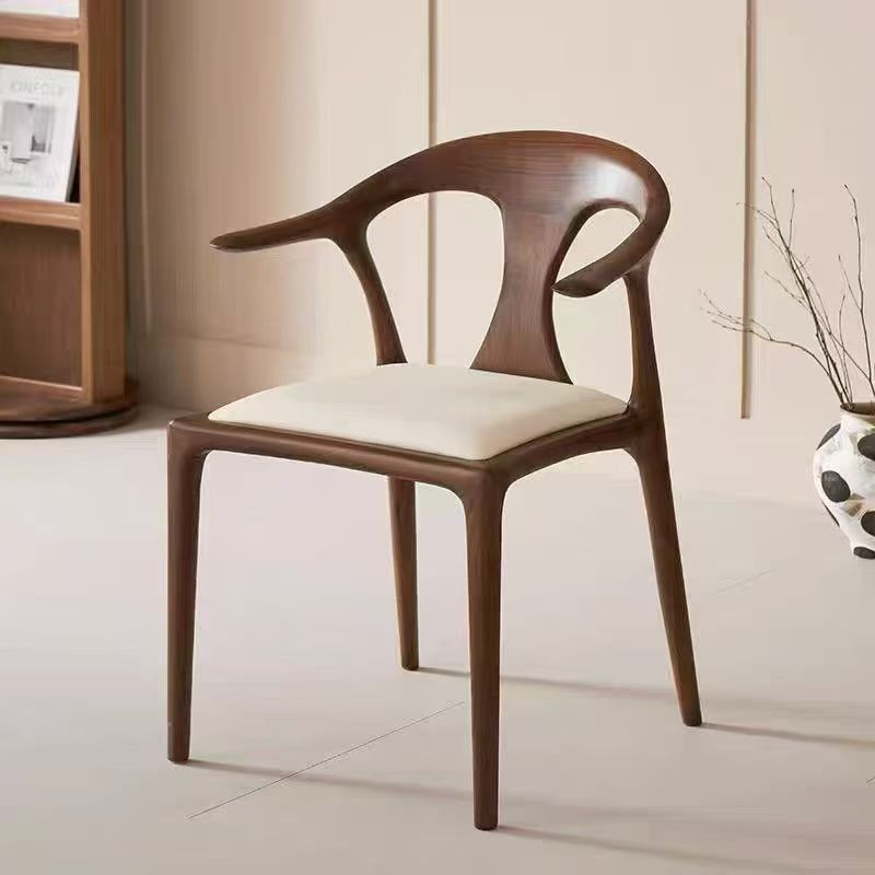Organic Modern Solid Wood Armchair – Minimalist Sculptural Dining Chair in Premium Walnut Finish for Living Room & Dining Space