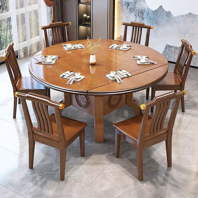 QONKA Extendable Round‑Square Dining Table, Rubber Wood Frame With Sintered Stone Tabletop Convertible Dining Table main product image 6